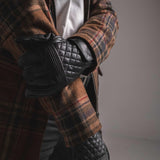 Cafe Quilted Leather Motorcycle Gloves - Black