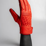 Cafe Quilted Leather Motorcycle Gloves - Red
