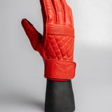 Cafe Quilted Leather Motorcycle Gloves - Red