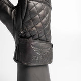 Cafe Quilted Leather Motorcycle Gloves - Black