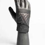 Cafe Quilted Leather Motorcycle Gloves - Black