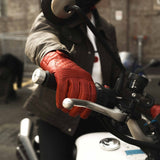 Cafe Quilted Leather Motorcycle Gloves - Red