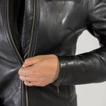 Isla Black leather zip upi Motorcycle Jacket Merla Moto